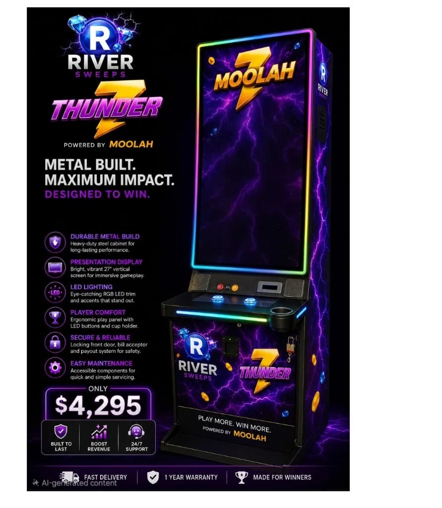 River Thunder Vertical Moolah cabinet — $4,295, fully loaded and game ready