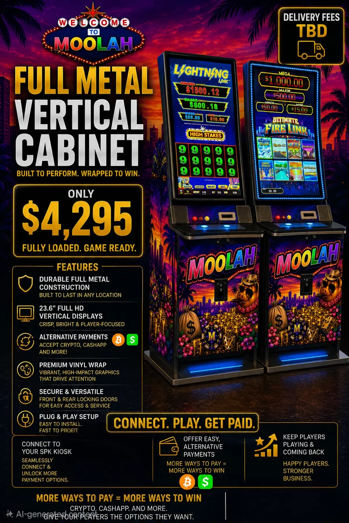 Full Metal Cabinet Moolah cabinet — $4,295, fully loaded and game ready